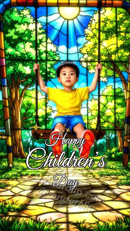 Happy Children’s Day: child swings on a playground swing