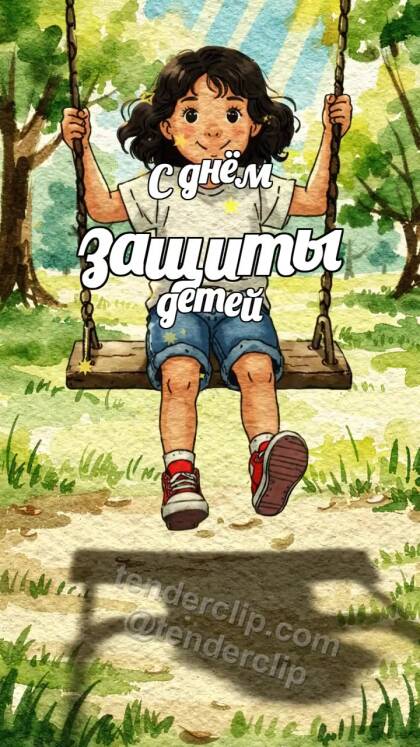 С днём защиты детей: ребёнок качается на качелях