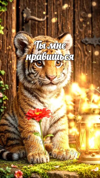 Ты мне нравишься: тигрёнок смущается с фонариком