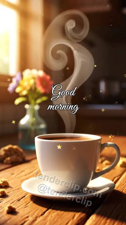 Good morning: coffee steam draws a smile