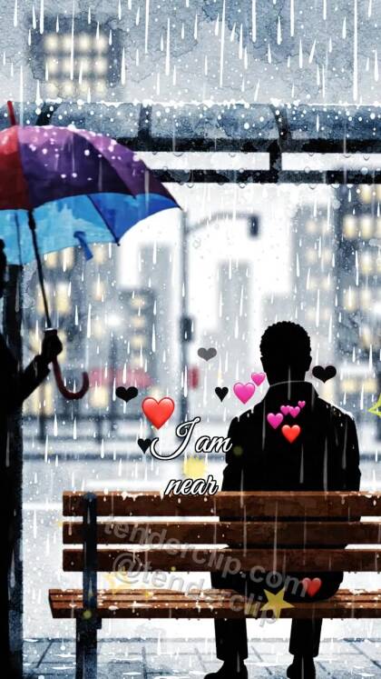 I am near: woman shields a man from rain