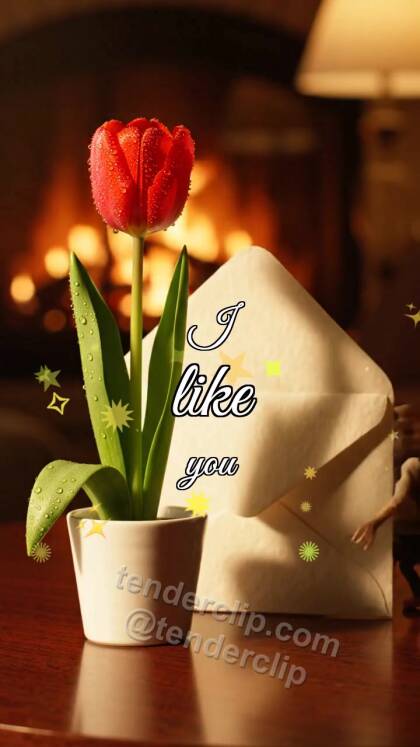 I like you: shy envelope hides behind a flower
