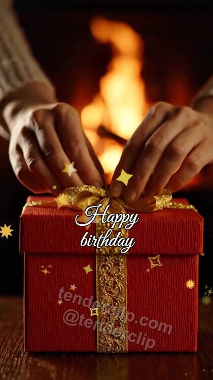 Happy birthday: gift opens with warm light