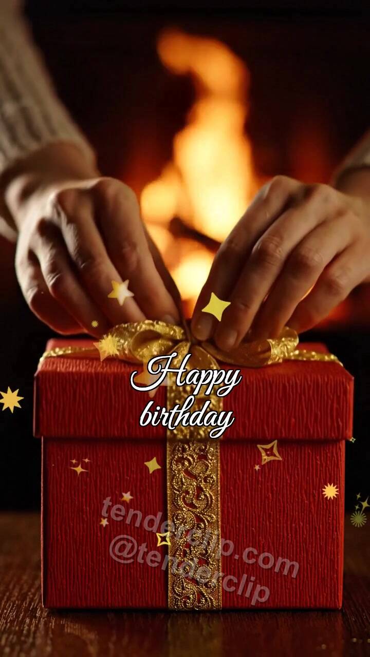 Happy birthday: gift opens with warm light
