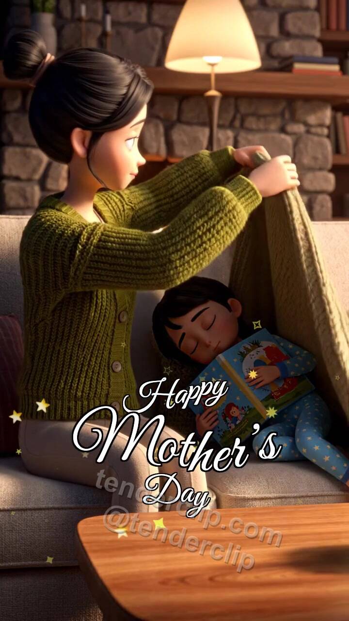 Happy Mother’s Day: mom covers a child with a blanket