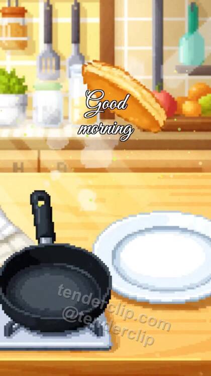 Good morning: a pancake jumps onto a plate