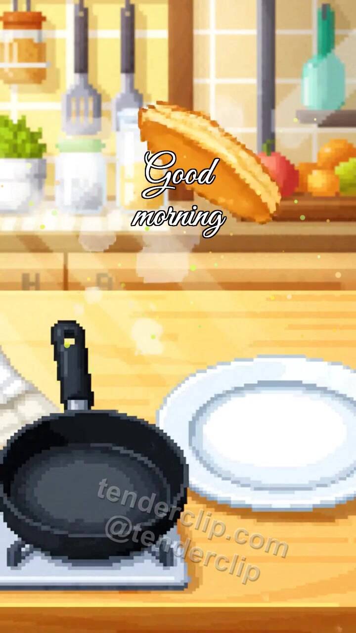 Good morning: a pancake jumps onto a plate