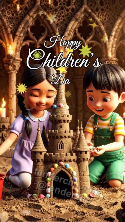 Happy Children’s Day: children build a sandcastle