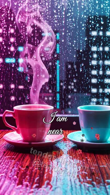 I am near: two cups meet by a rainy window
