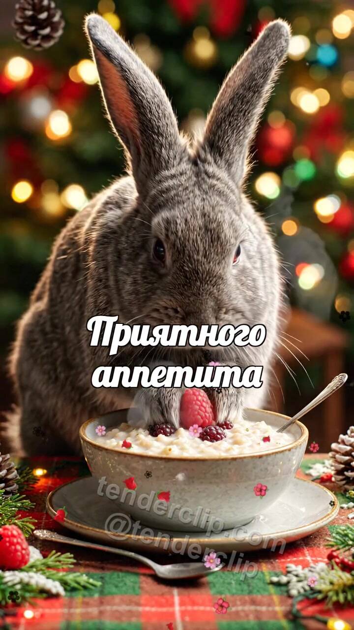 Приятного аппетита: зайчонок приносит ягоду к каше