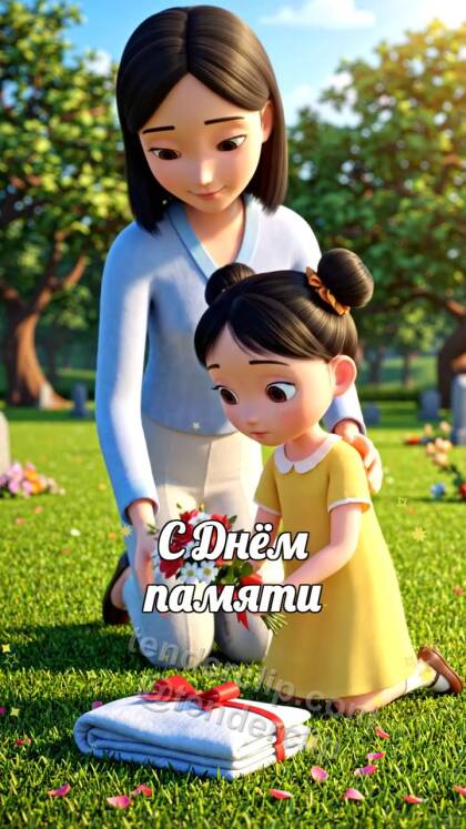 С Днём памяти: ребёнок кладёт цветы у сложенного флага