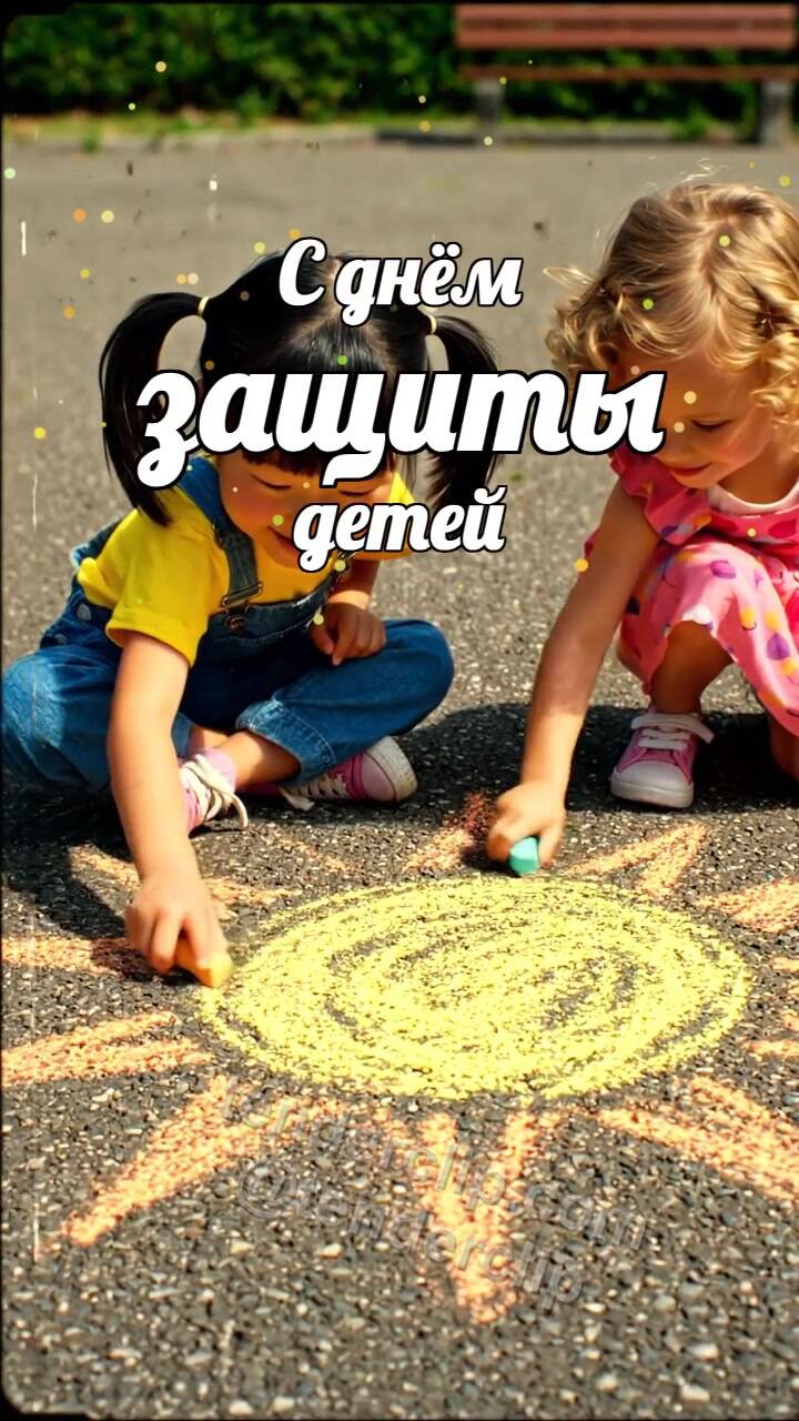 С днём защиты детей: дети рисуют солнце мелом