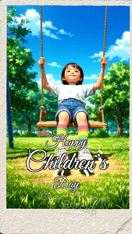 Happy Children’s Day: child swings on a playground swing