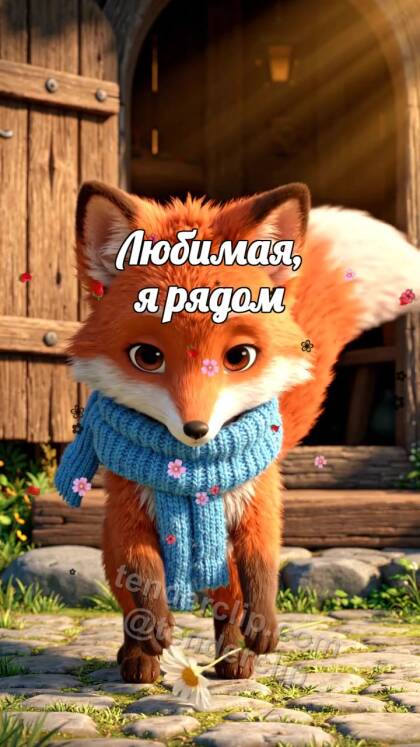 Любимая, я рядом: лисёнок приносит цветок к двери