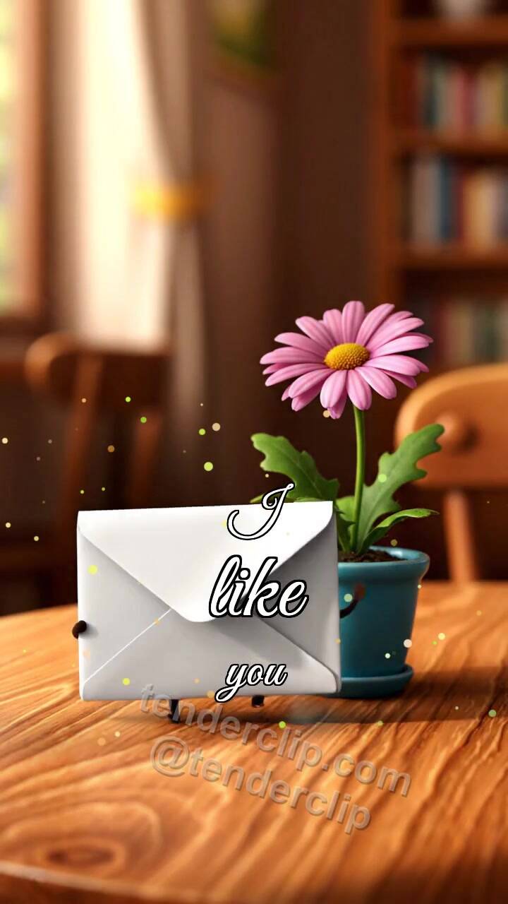 I like you: shy envelope hides behind a flower