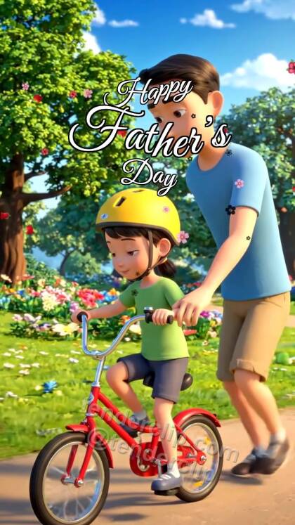 Happy Father’s Day: dad steadies a child on a bike