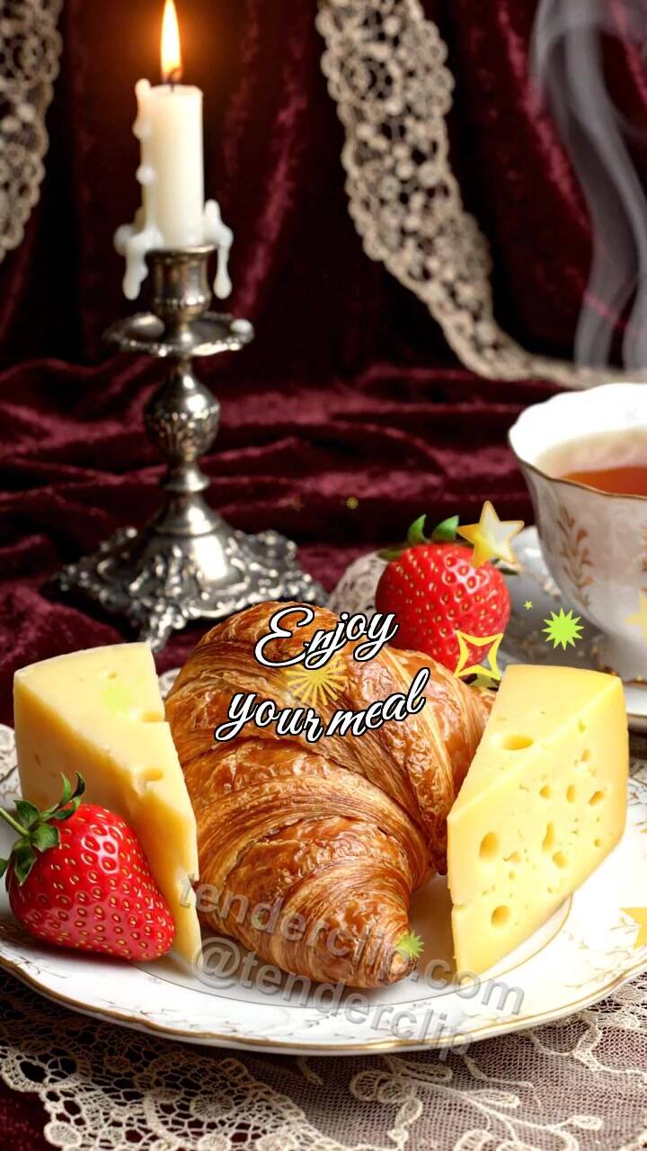 Enjoy your meal: croissant opens breakfast plate
