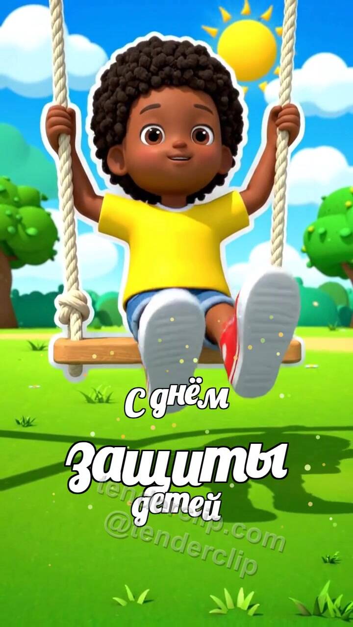 С днём защиты детей: ребёнок качается на качелях