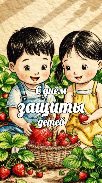 С днём защиты детей: дети собирают клубнику