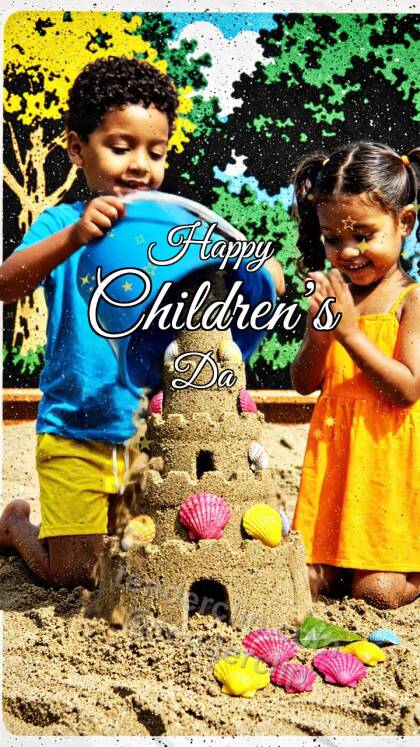 Happy Children’s Day: children build a sandcastle