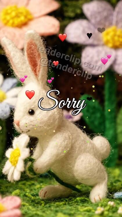 Sorry: bunny offers a flower