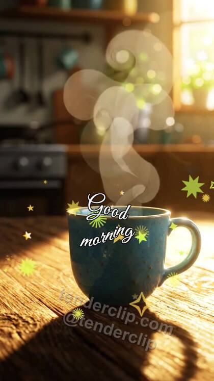 Good morning: cup slides to a sleepy window