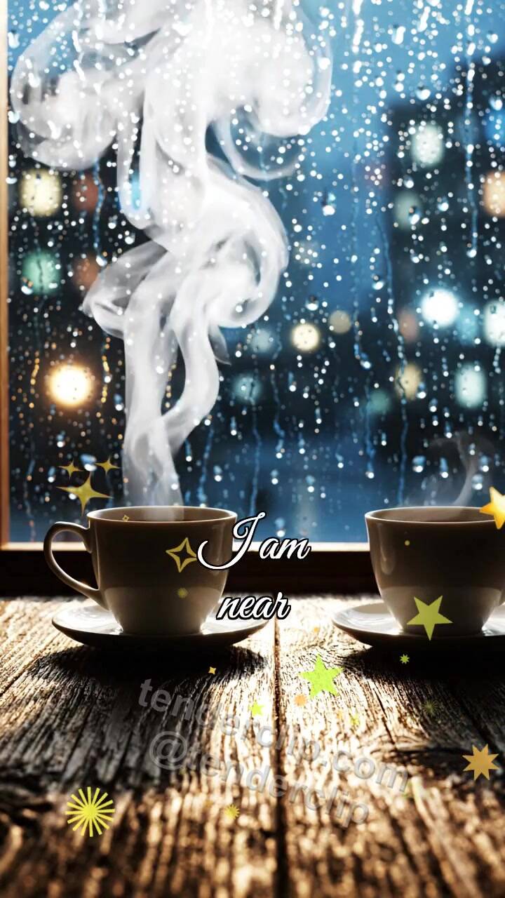 I am near: two cups meet by a rainy window