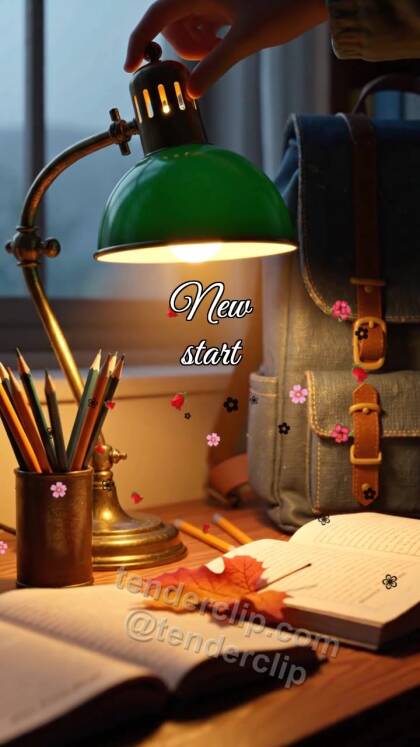 New start: desk lamp lights beside school books