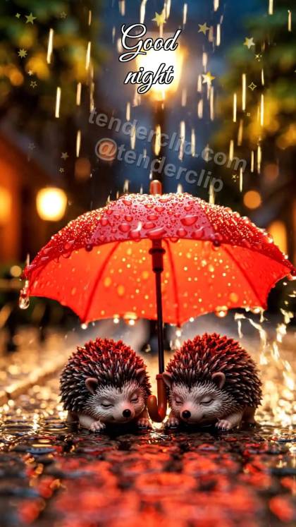 Good night: umbrella shelters two
