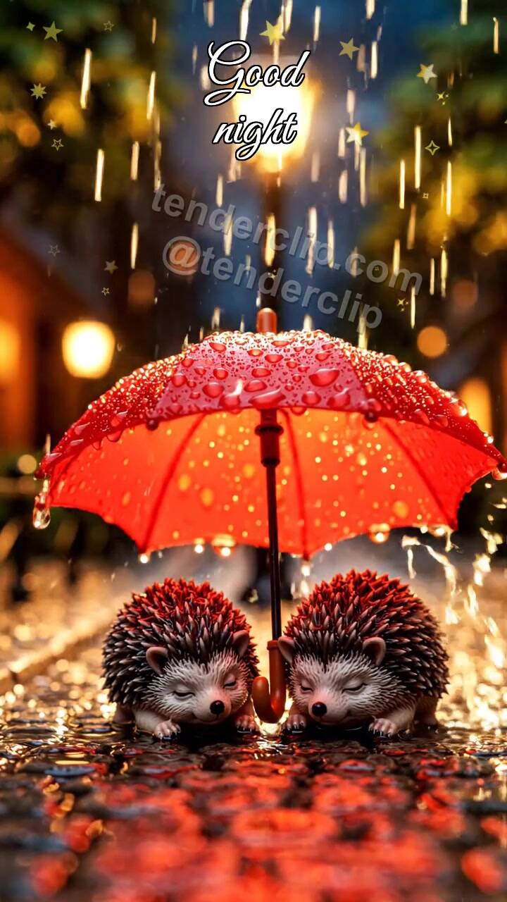 Good night: umbrella shelters two
