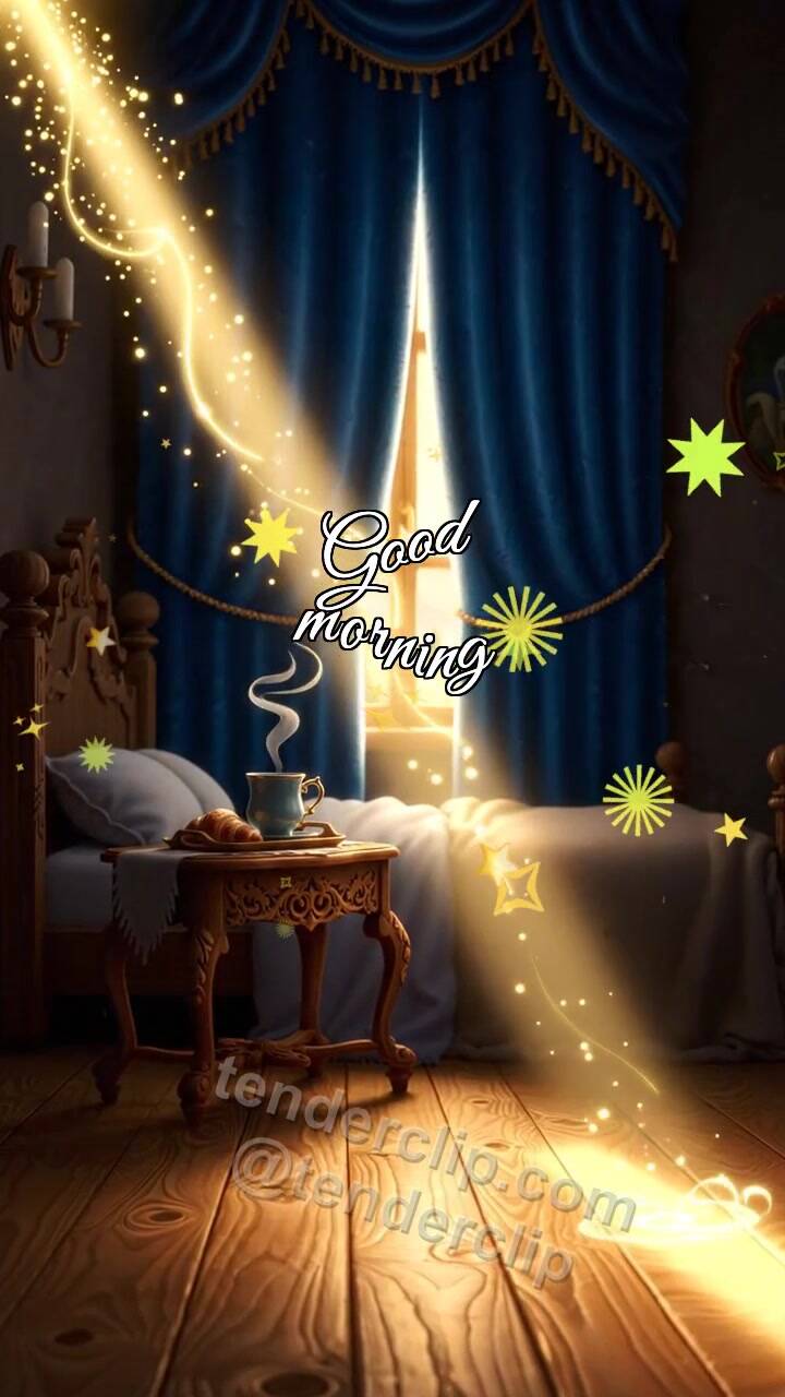Good morning: a sunbeam opens the curtains