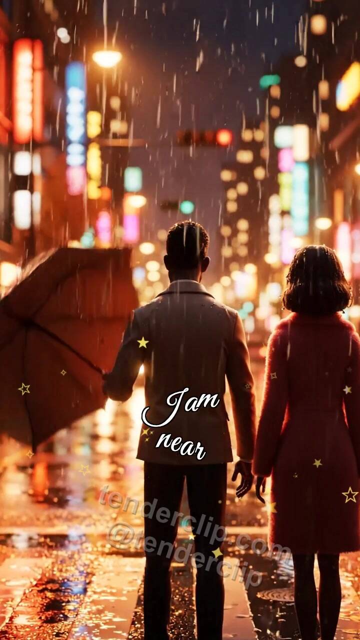 I am near: man shields a woman from rain
