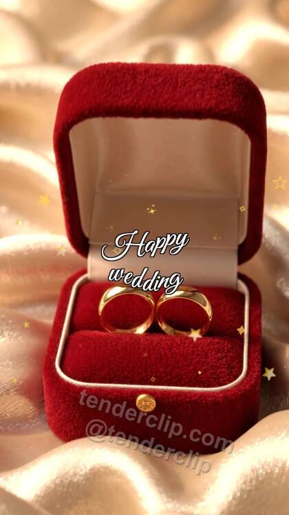Happy wedding: ring box opens with two rings