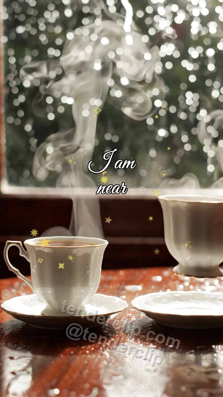 I am near: two cups meet by a rainy window