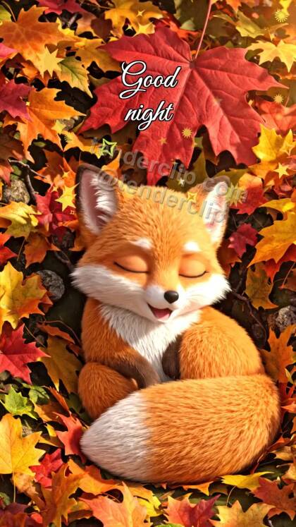Good night: Fox Under Leaves