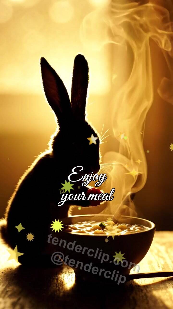 Enjoy your meal: bunny brings berry to porridge