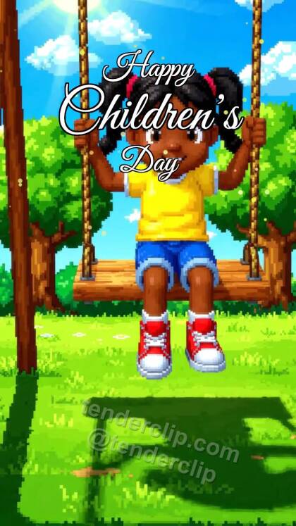 Happy Children’s Day: child swings on a playground swing