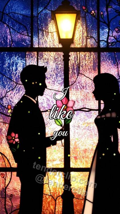 I like you: a man shadow gives a flower to a woman