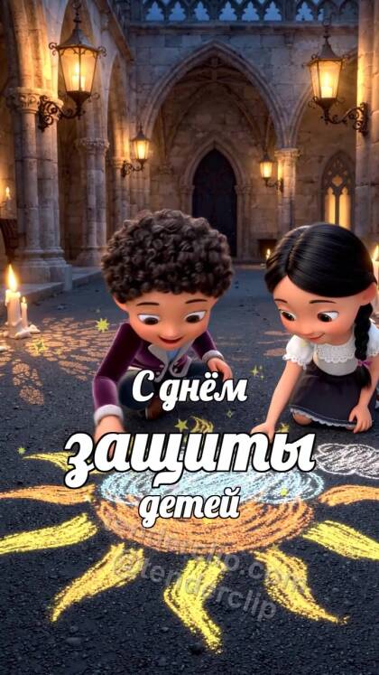 С днём защиты детей: дети рисуют солнце мелом