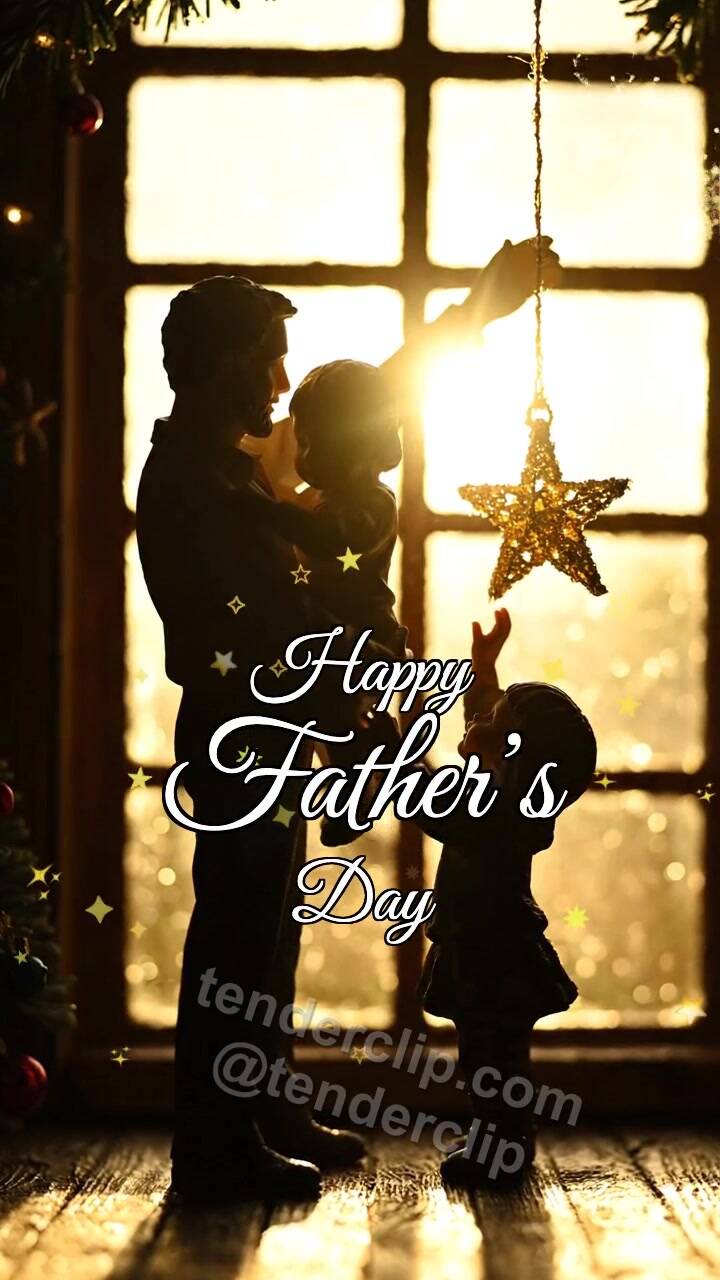 Happy Father’s Day: dad lifts a child to a star