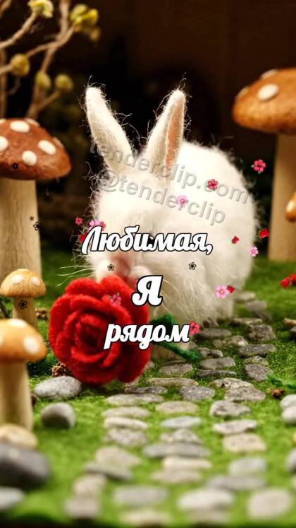 Любимая, я рядом: зайчик протягивает цветок
