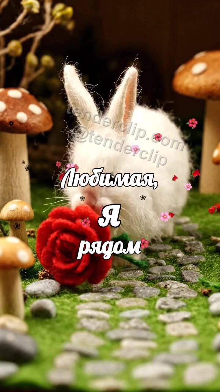 Любимая, я рядом: зайчик протягивает цветок