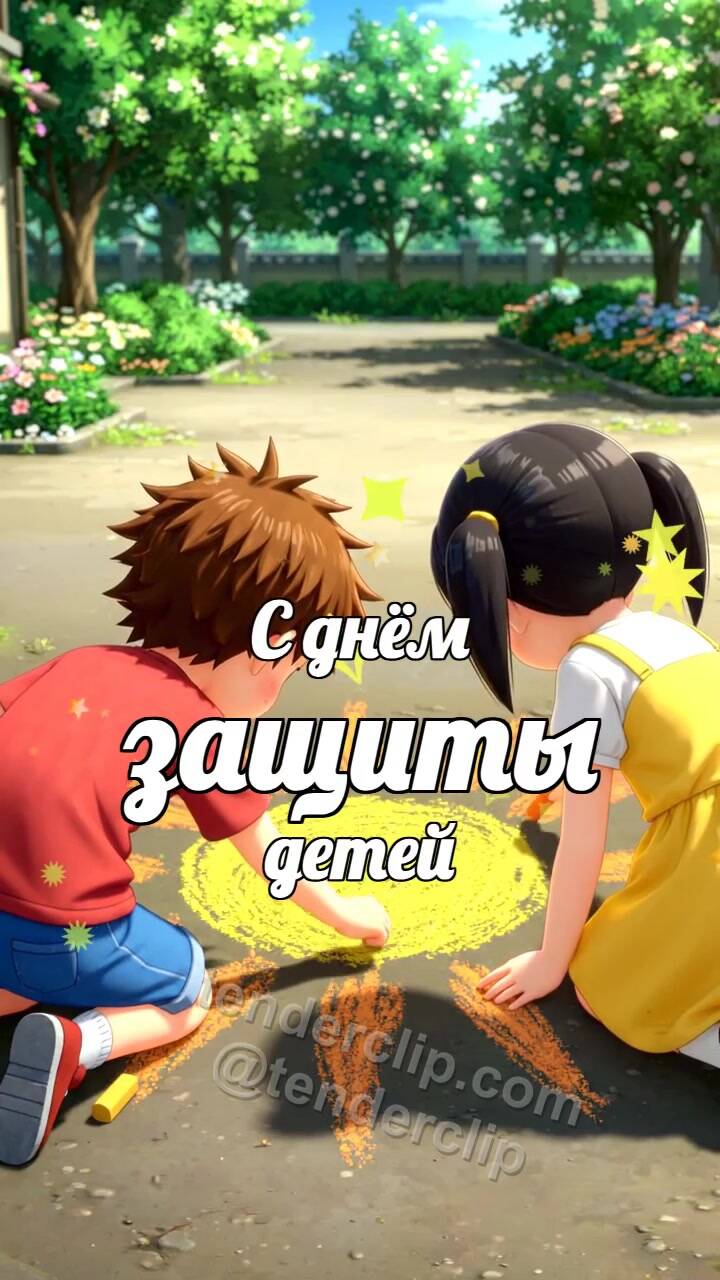 С днём защиты детей: дети рисуют солнце мелом