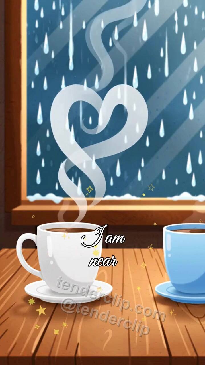 I am near: two cups meet by a rainy window