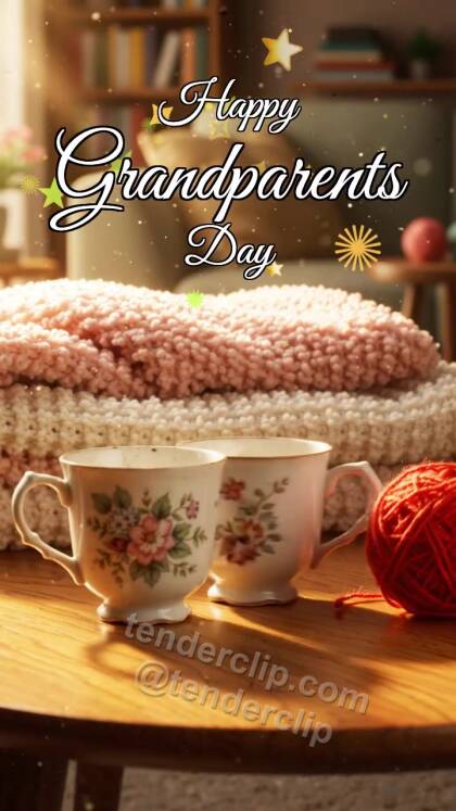Happy Grandparents Day: two old cups meet by a blanket