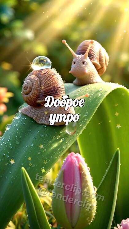 Доброе утро: улитка несёт росинку к цветку