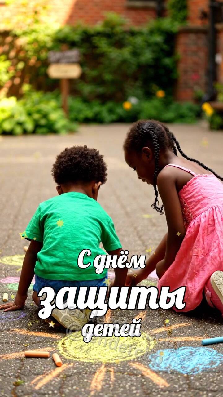 С днём защиты детей: дети рисуют солнце мелом