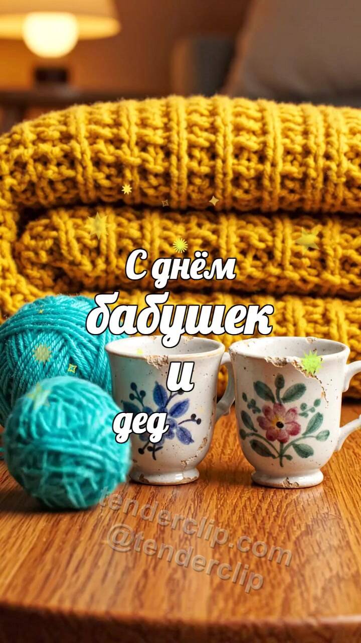 С днём бабушек и дедушек: две старые чашки встречаются у пледа
