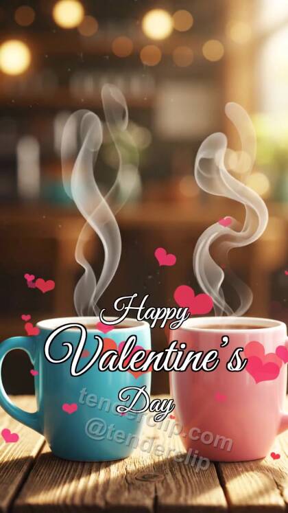 Happy Valentine’s Day: two cups make heart steam