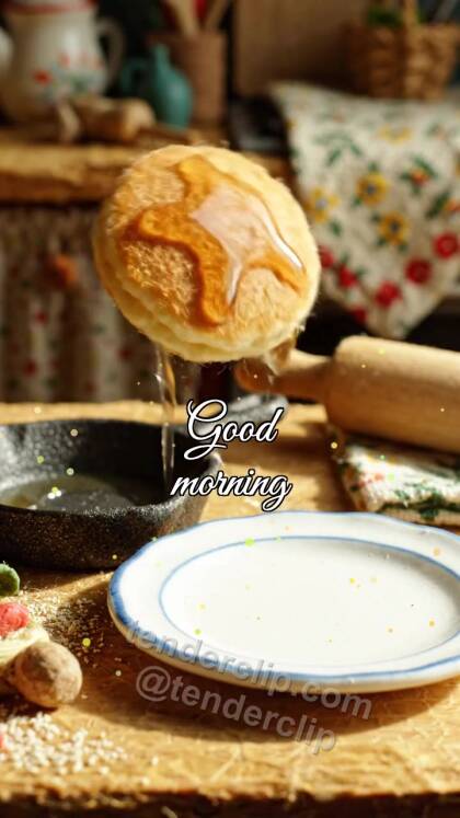 Good morning: a pancake jumps onto a plate